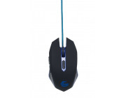 Gembird MUSG-001-B, Gaming Optical Mouse, 2400dpi adjustable, 6 buttons,  Illuminated (Blue light) scroll wheel, logo and side accents; Non-slip rubberized ergonomic design, Practical tangle free nylon mesh cable, USB, Black